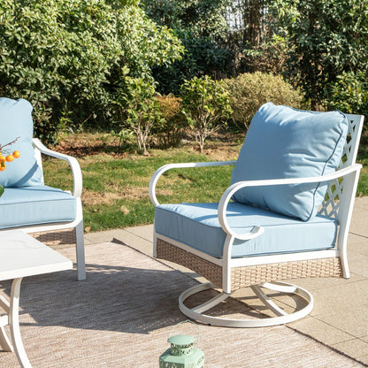 MAISON ARTS Set di mobili da giardino a 5 posti, 2 sedie imbottite in metallo, 1 divano a 3 posti con tavolino da caffè marmorizzato