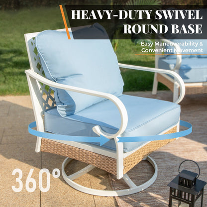 MAISON ARTS Set di mobili da giardino a 5 posti, 2 sedie imbottite in metallo, 1 divano a 3 posti con tavolino da caffè marmorizzato