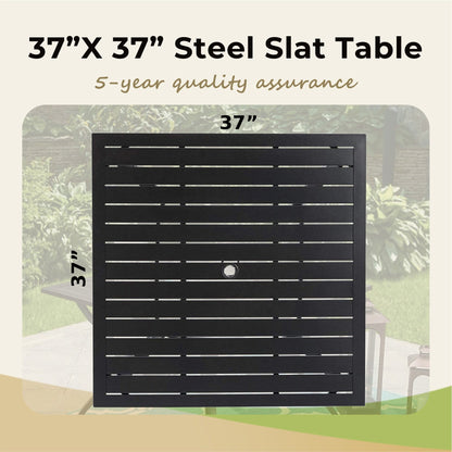 Set da pranzo per patio con rivestimento E da 5 pezzi e sedie impilabili