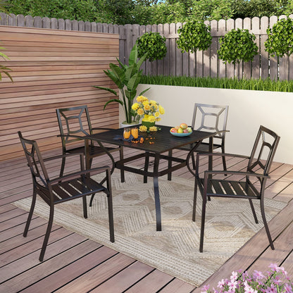 Set da pranzo per patio con rivestimento E da 5 pezzi e sedie impilabili