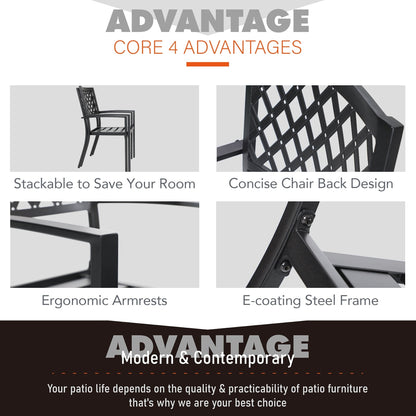 Set da pranzo per patio con rivestimento E da 5 pezzi e sedie impilabili