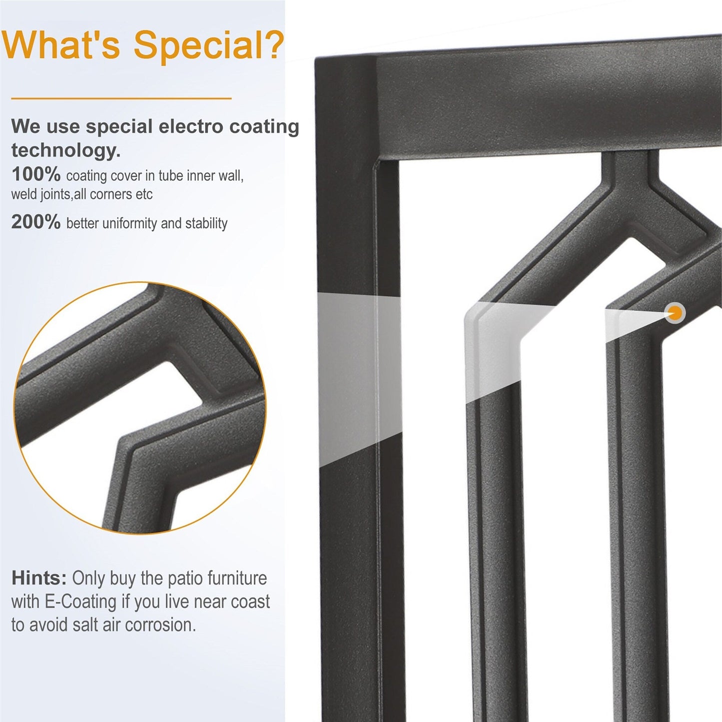 Set da pranzo per patio con rivestimento E da 5 pezzi e sedie impilabili