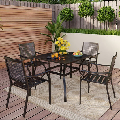 Set da pranzo per patio con rivestimento E da 5 pezzi e sedie impilabili
