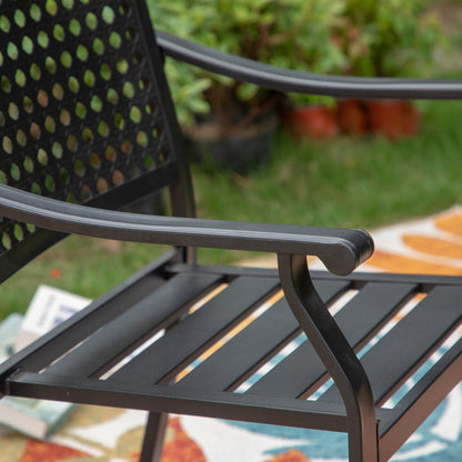 Set da pranzo per patio con rivestimento E da 5 pezzi e sedie impilabili