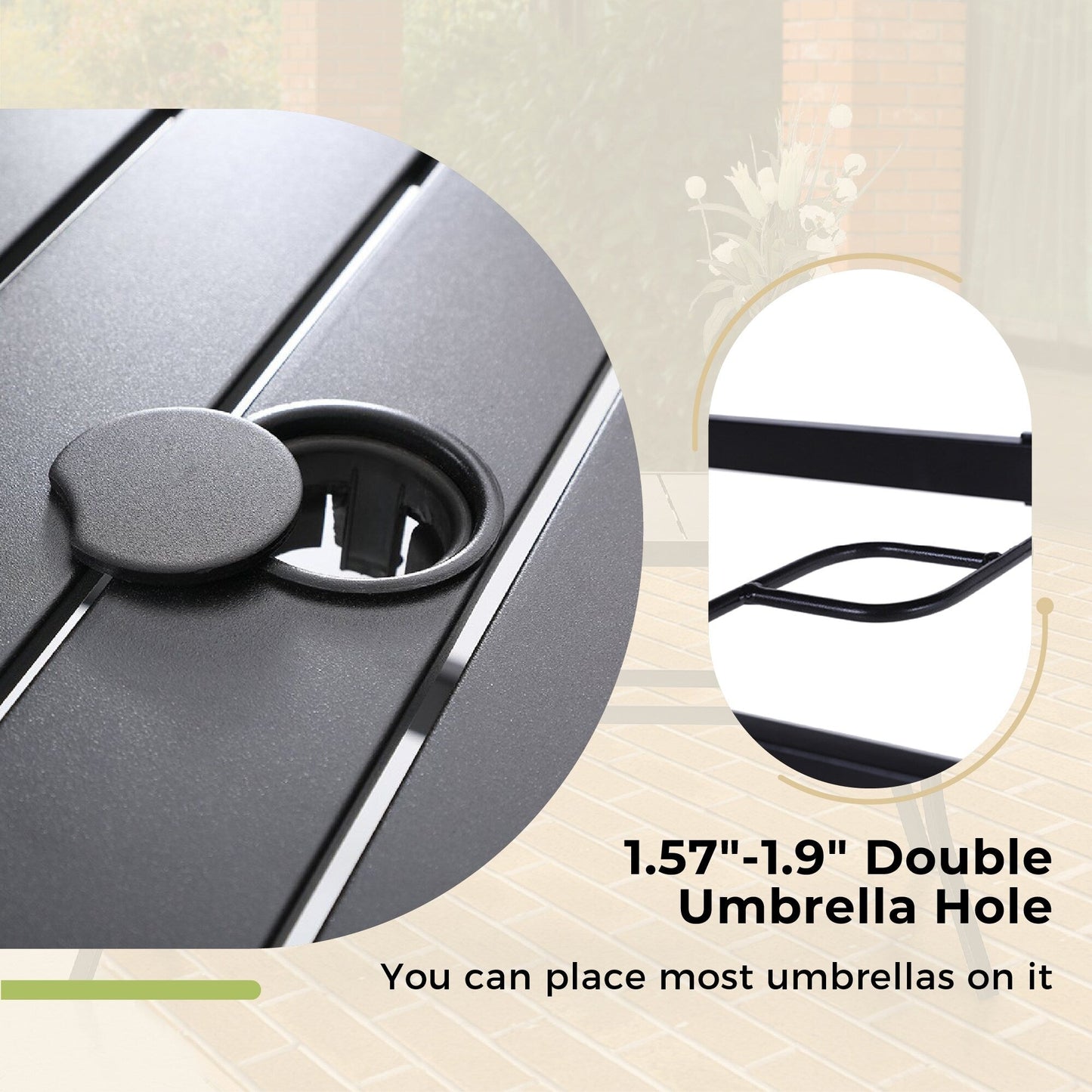 Set da pranzo per patio con rivestimento E da 5 pezzi e sedie impilabili