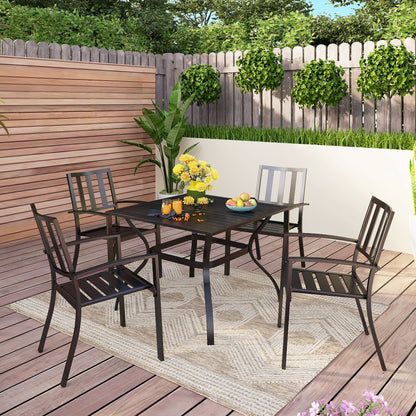 Set da pranzo per patio con rivestimento E da 5 pezzi e sedie impilabili