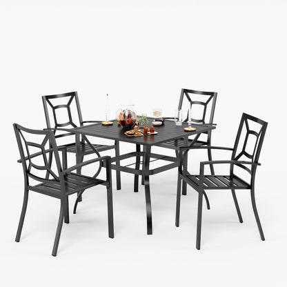 Set da pranzo per patio con rivestimento E da 5 pezzi e sedie impilabili