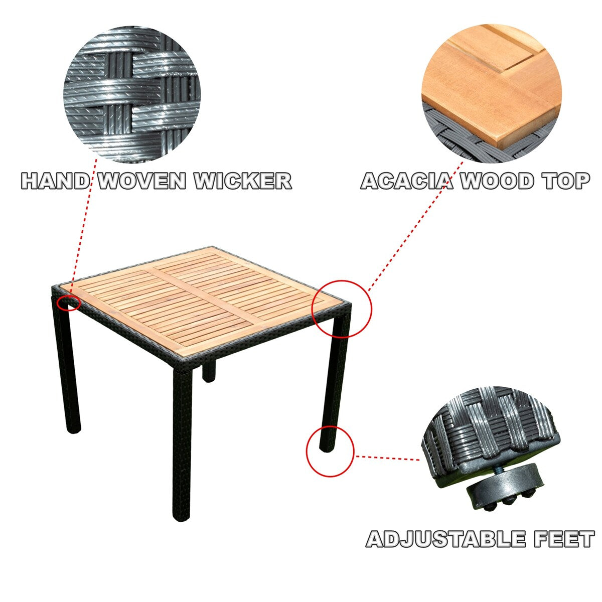 Set da pranzo in vimini per patio esterno da 5 pezzi