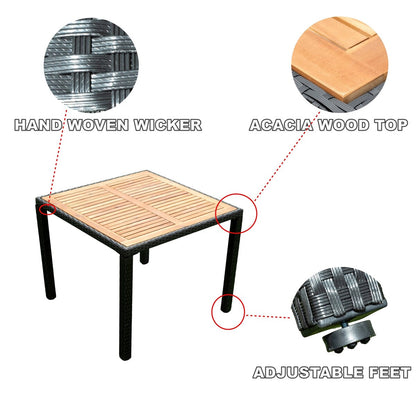 Set da pranzo in vimini per patio esterno da 5 pezzi