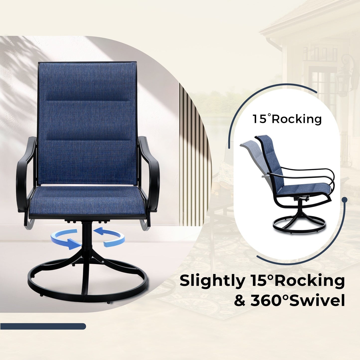 MAISON ARTS Set da pranzo da giardino da 5 pezzi con sedie girevoli in tessuto