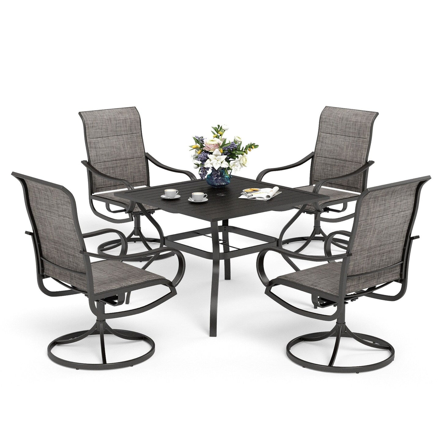 MAISON ARTS Set da pranzo da giardino da 5 pezzi con sedie girevoli in tessuto