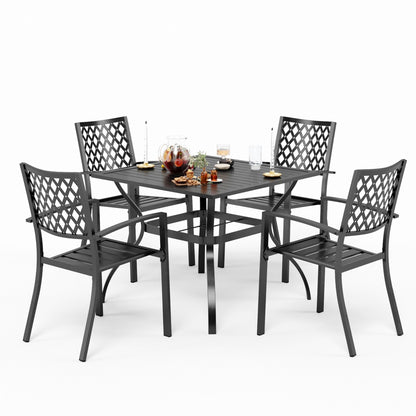 MAISON ARTS Set da pranzo da giardino da 5 pezzi, tavolo da pranzo quadrato in metallo da 37 pollici con sedie impilabili in acciaio