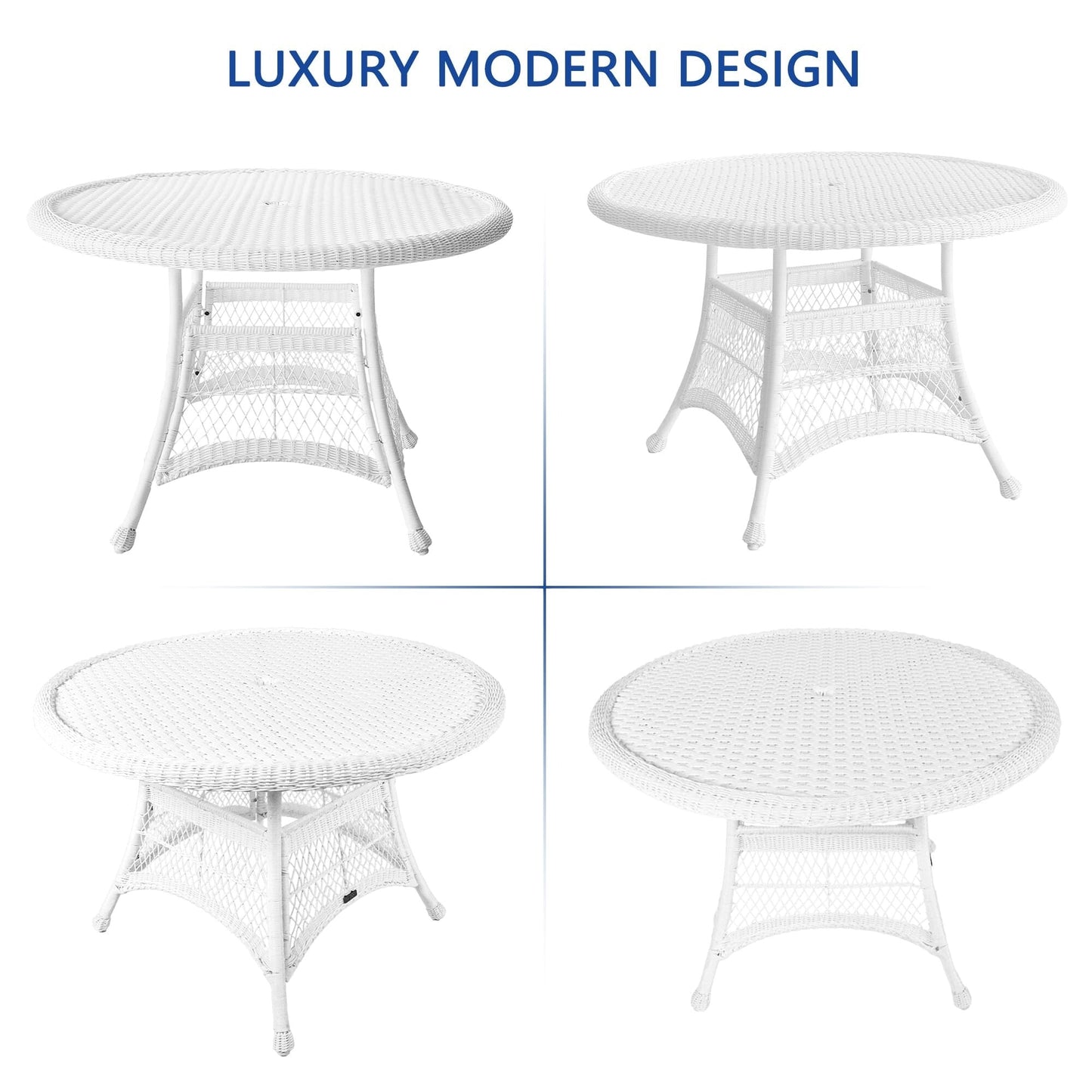 Set da pranzo in vimini bianco in resina da 5 pezzi