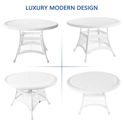 Set da pranzo in vimini bianco in resina da 5 pezzi