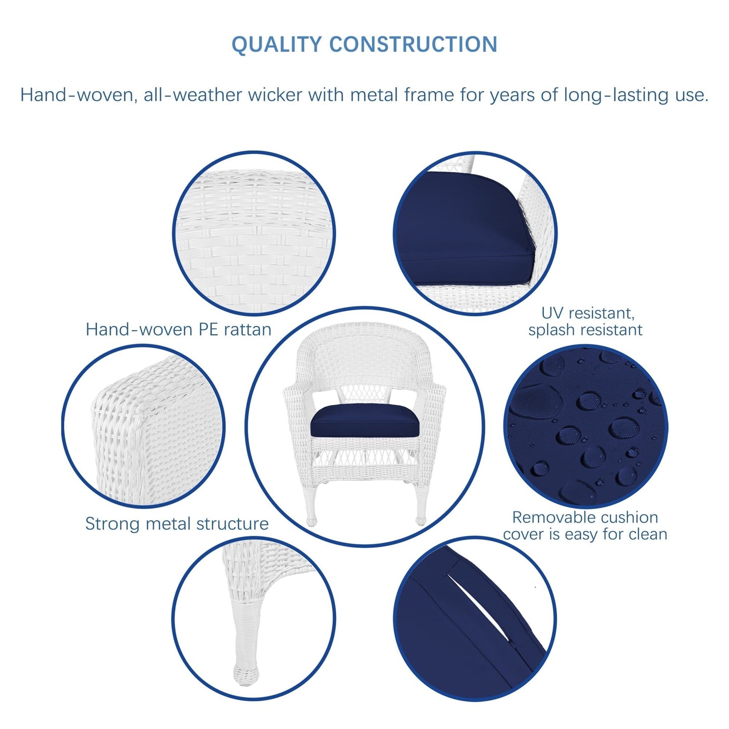 Set da pranzo in vimini bianco in resina da 5 pezzi