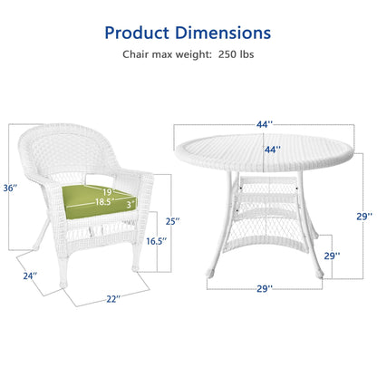 Set da pranzo in vimini bianco in resina da 5 pezzi