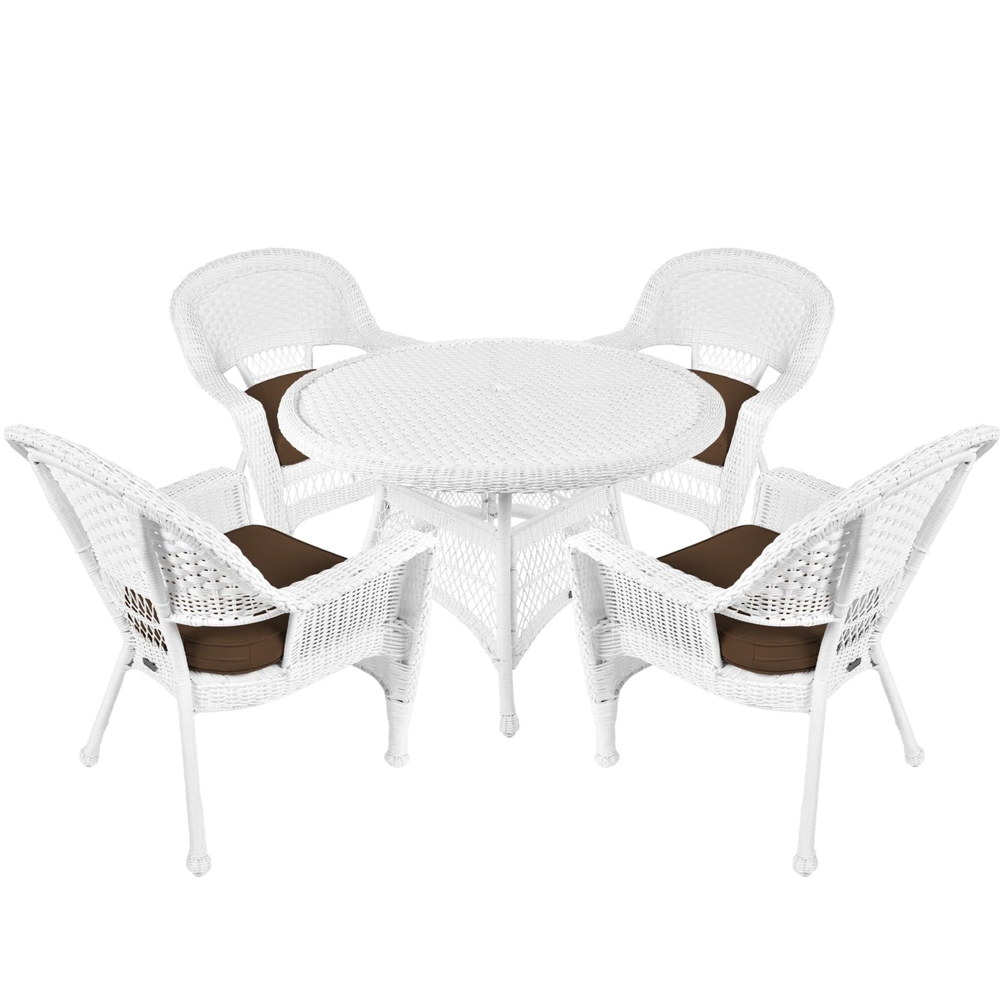 Set da pranzo in vimini bianco in resina da 5 pezzi