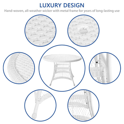 Set da pranzo in vimini bianco in resina da 5 pezzi