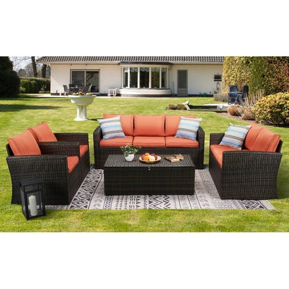 Set di mobili da conversazione in vimini da 5 pezzi per patio