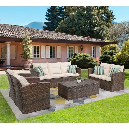 Set di mobili da conversazione in vimini da 5 pezzi per patio