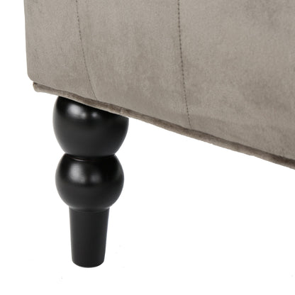 Divano a due posti con schienale alto, capitonné, in velluto con bottoni e gambe in legno, per soggiorno, 50,25