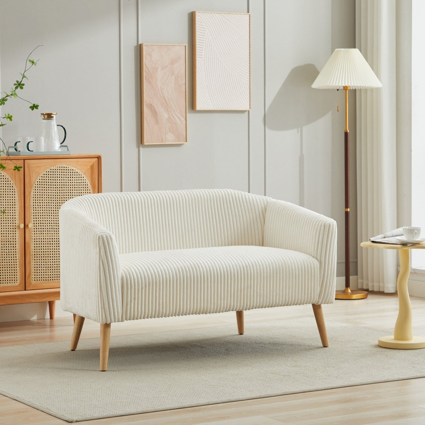 Divano moderno a due posti da 50,78 pollici, divano a due posti rivestito in tessuto di velluto a coste, divano a due posti con gambe in legno naturale