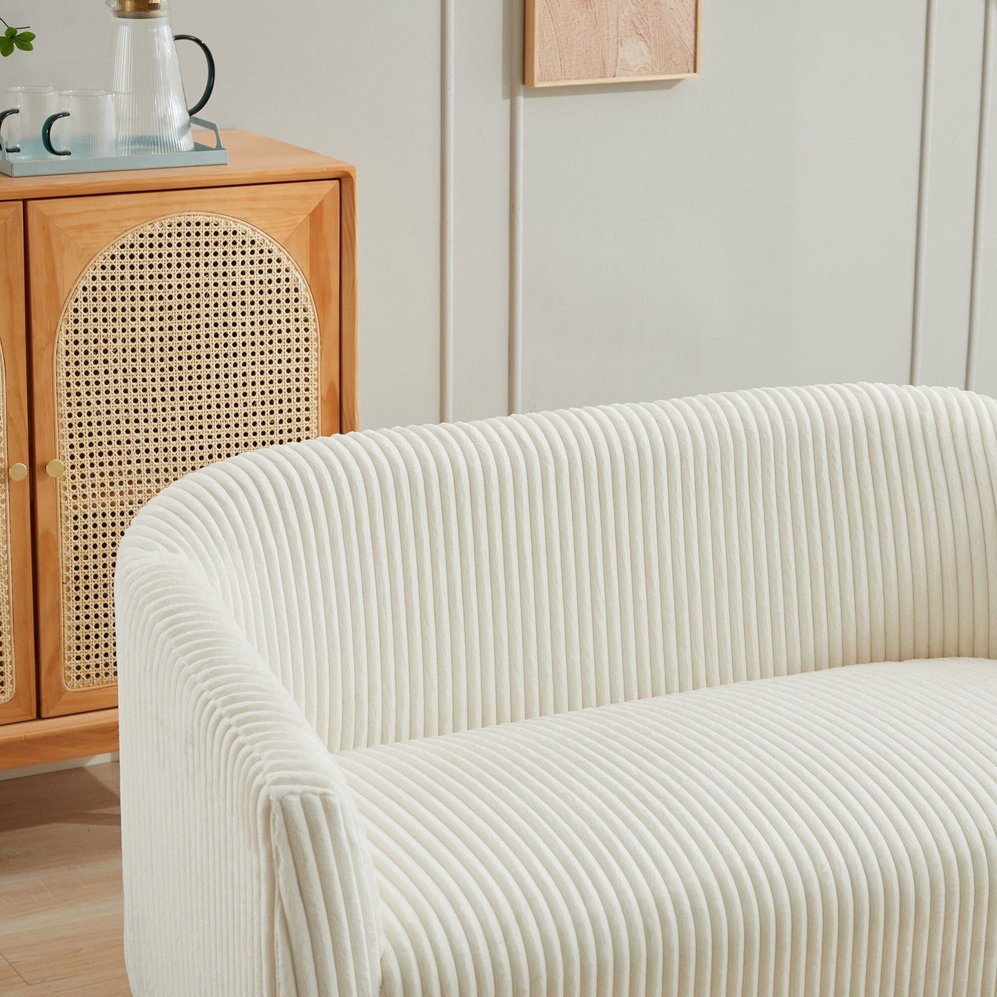 Divano moderno a due posti da 50,78 pollici, divano a due posti rivestito in tessuto di velluto a coste, divano a due posti con gambe in legno naturale