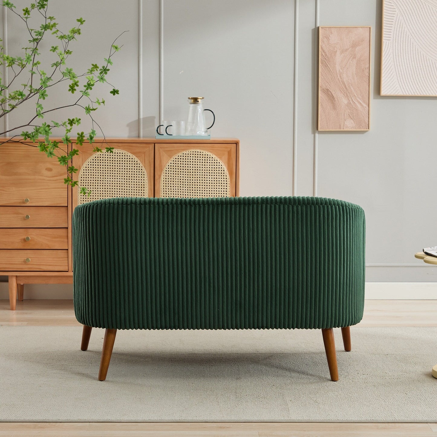 Divano moderno a due posti da 50,78 pollici, divano a due posti rivestito in tessuto di velluto a coste, divano a due posti con gambe in legno di noce