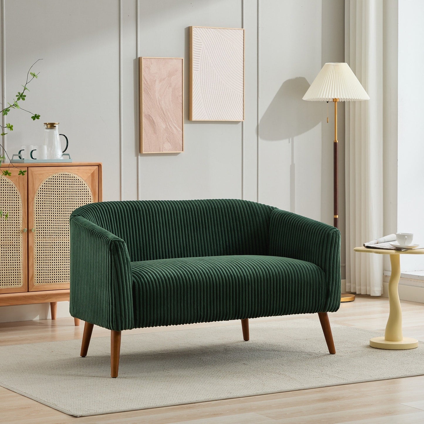 Divano moderno a due posti da 50,78 pollici, divano a due posti rivestito in tessuto di velluto a coste, divano a due posti con gambe in legno di noce