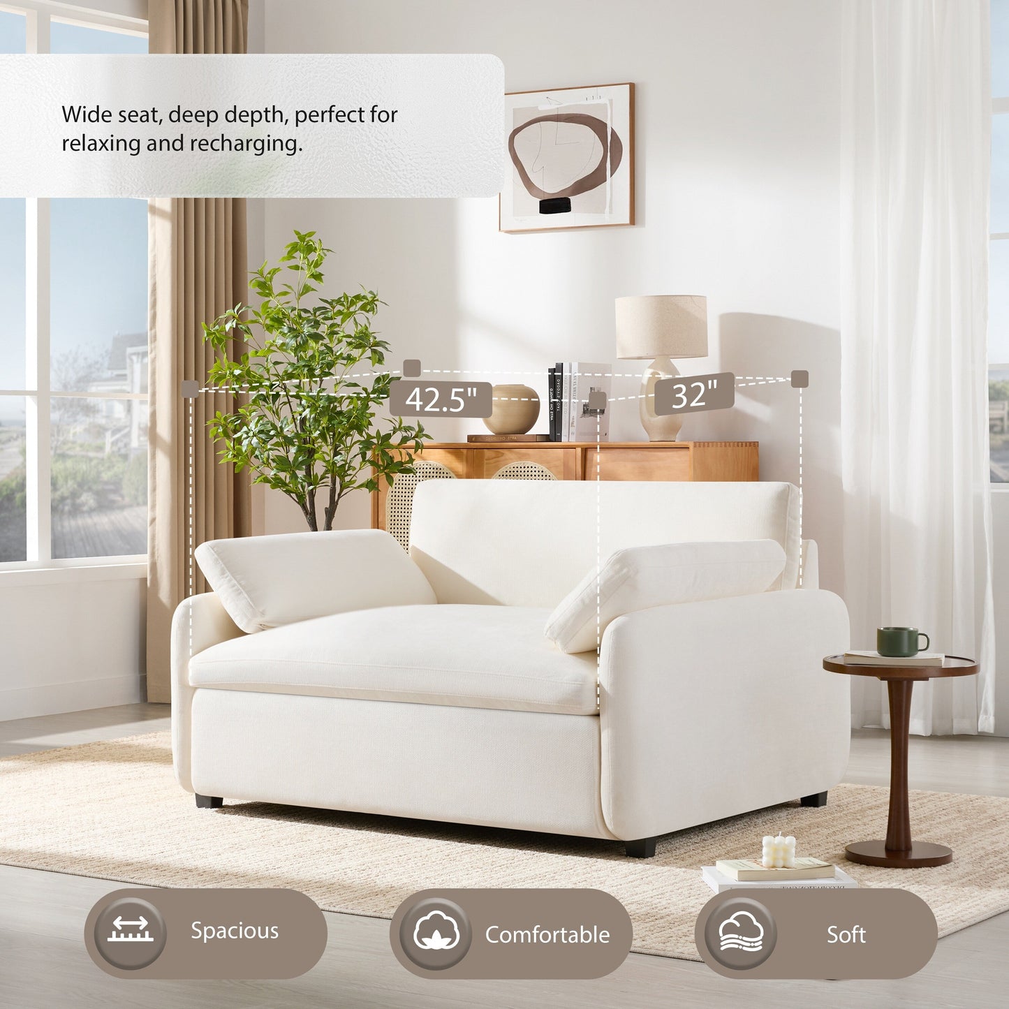 Poltrona singola in ciniglia oversize 50*43, poltrona con seduta ampia e profonda, poltrona moderna imbottita e comoda