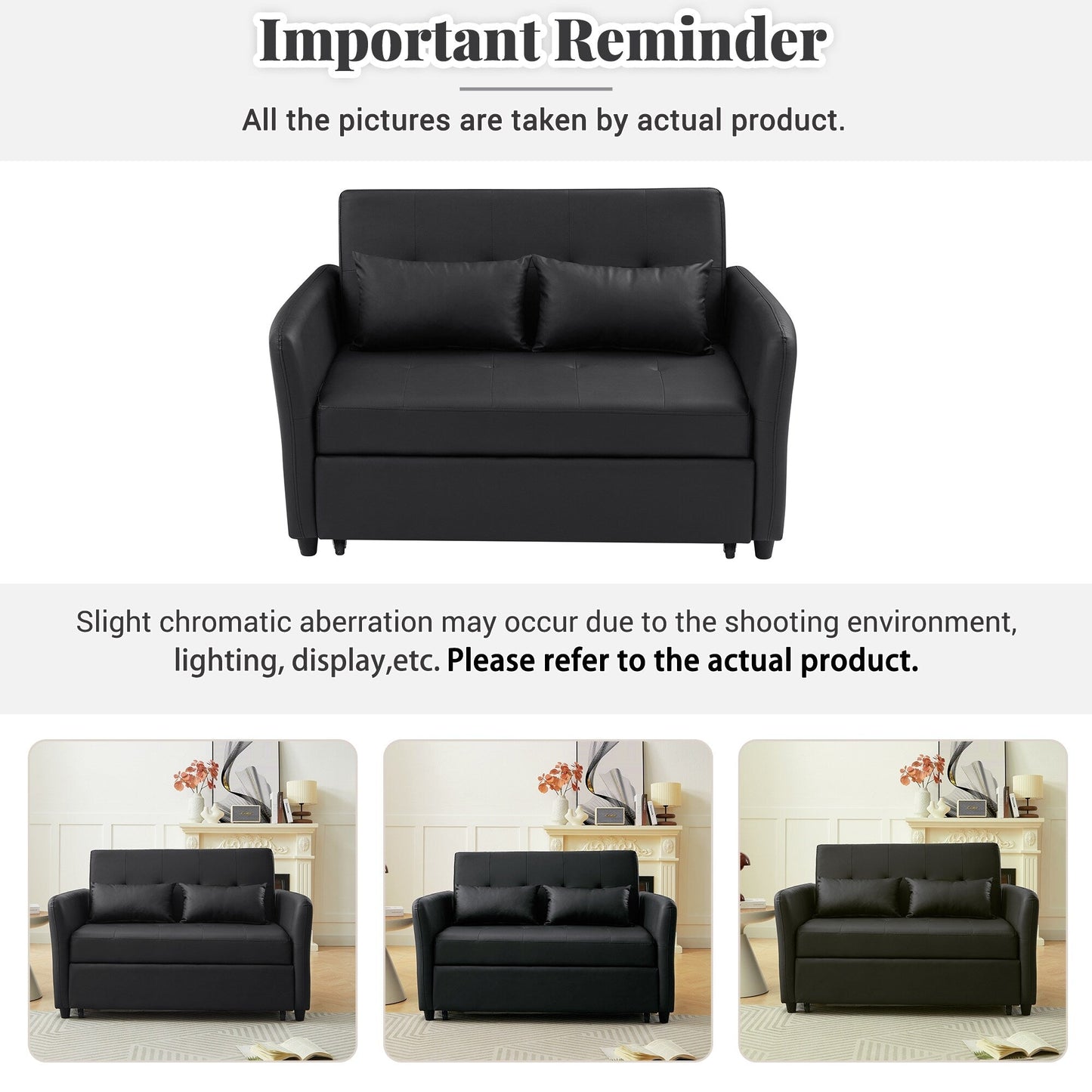 Divano letto trasformabile in PU da 51,57 pollici con 3 porte USB, capacità di carico di 400 libbre e meccanismo letto estraibile