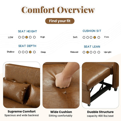 Divano letto trasformabile in PU da 51,57 pollici con 3 porte USB, capacità di carico di 400 libbre e meccanismo letto estraibile