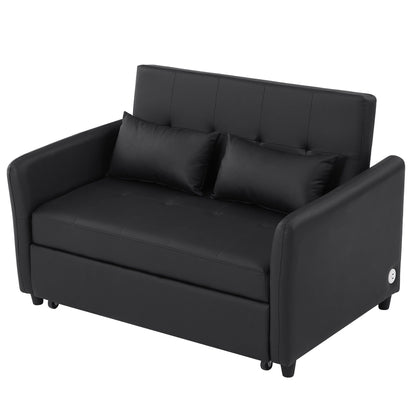 Divano letto trasformabile in PU da 51,57 pollici con 3 porte USB, capacità di carico di 400 libbre e meccanismo letto estraibile