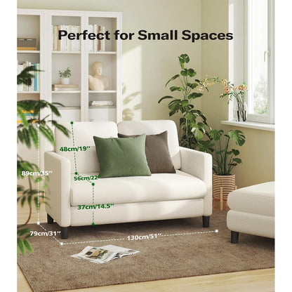 Divano a due posti Teddy 51 Comfy per piccoli spazi - Struttura interamente in legno, montaggio senza attrezzi, per camera da letto e soggiorno, beige