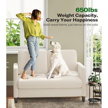 Divano a due posti Teddy 51 Comfy per piccoli spazi - Struttura interamente in legno, montaggio senza attrezzi, per camera da letto e soggiorno, beige