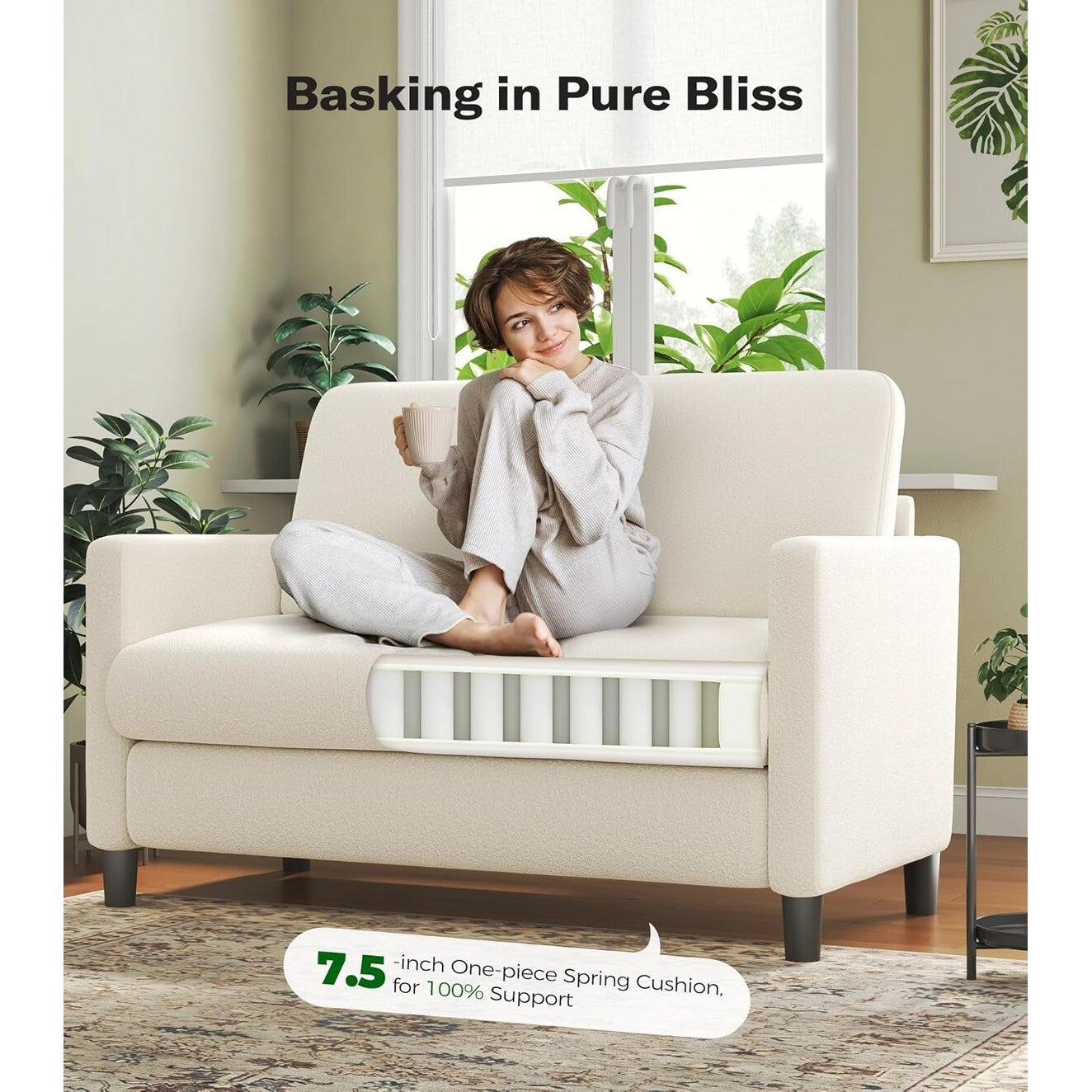 Divano a due posti Teddy 51 Comfy per piccoli spazi - Struttura interamente in legno, montaggio senza attrezzi, per camera da letto e soggiorno, beige