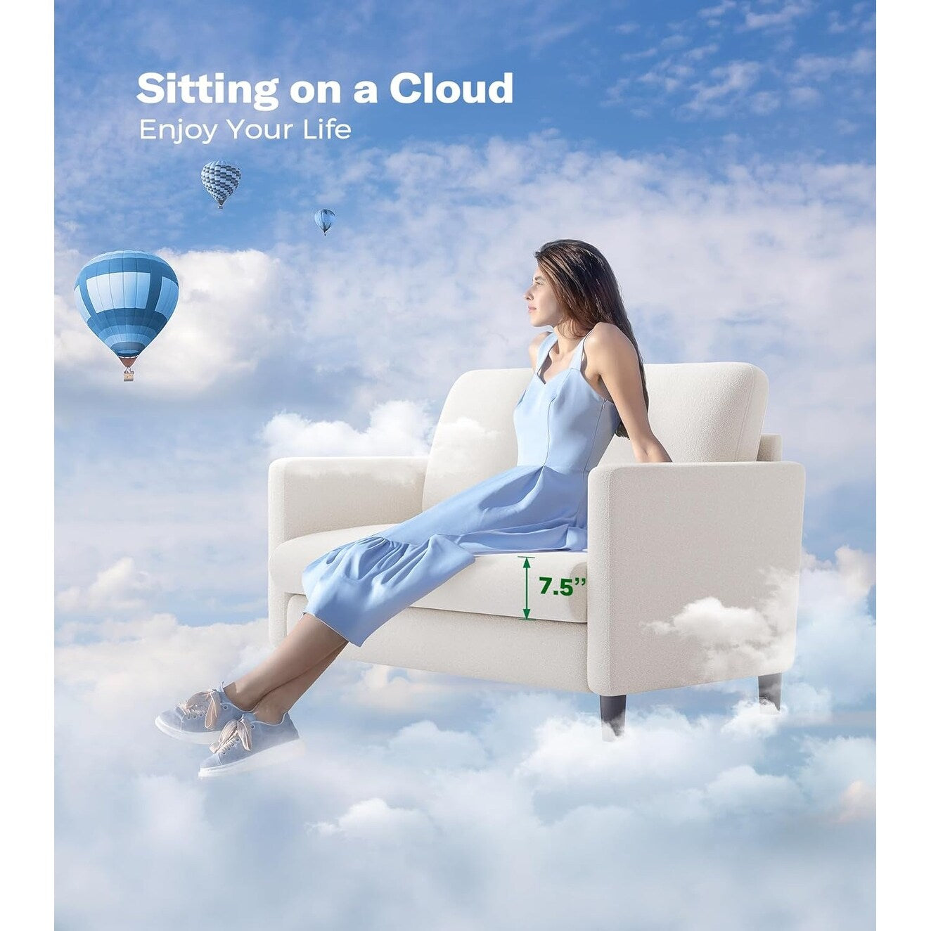 Divano a due posti Teddy 51 Comfy per piccoli spazi - Struttura interamente in legno, montaggio senza attrezzi, per camera da letto e soggiorno, beige