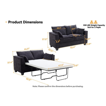 Divano letto a 2 posti in compensato da 52,36 pollici con topper in memory foam, struttura del letto con doghe in legno massello e portabicchieri
