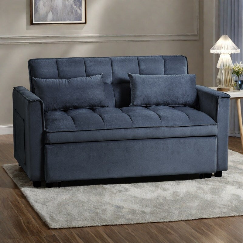 Divano letto trasformabile in velluto da 52,75 pollici con schienale a 3 posizioni e letto estraibile