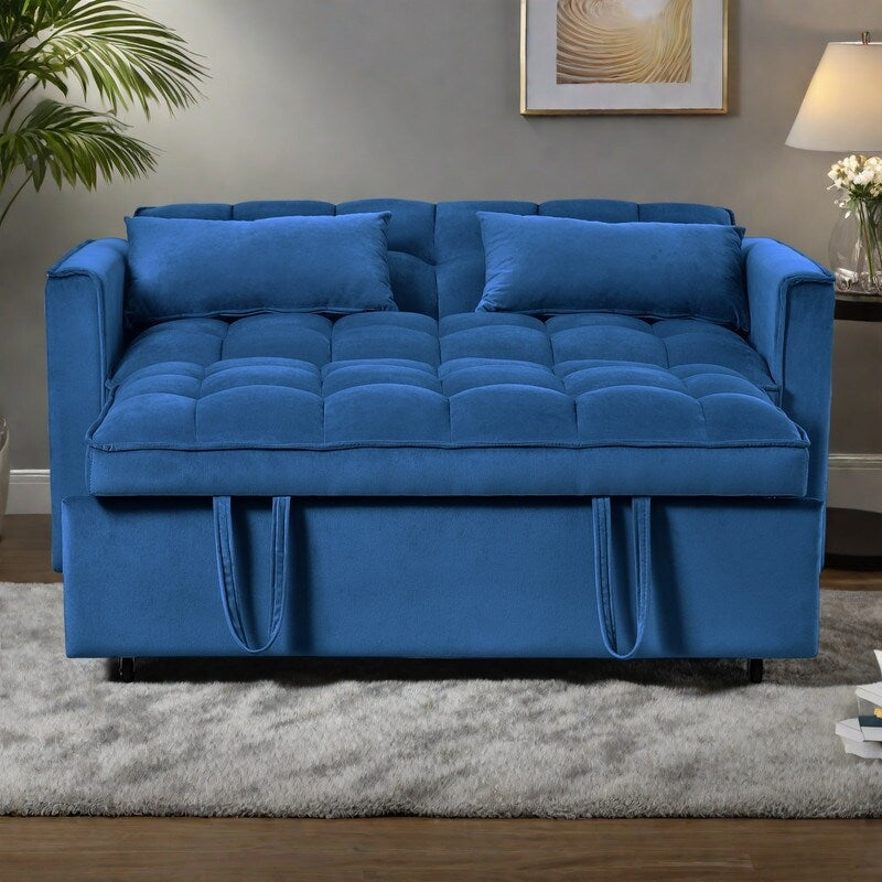 Divano letto trasformabile in velluto da 52,75 pollici con schienale a 3 posizioni e letto estraibile