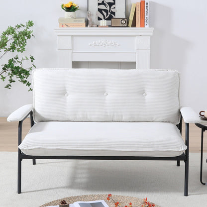 Divano a 2 posti beige da 53 pollici con struttura in metallo per piccoli spazi, mobili moderni compatti in misto poliestere per appartamenti
