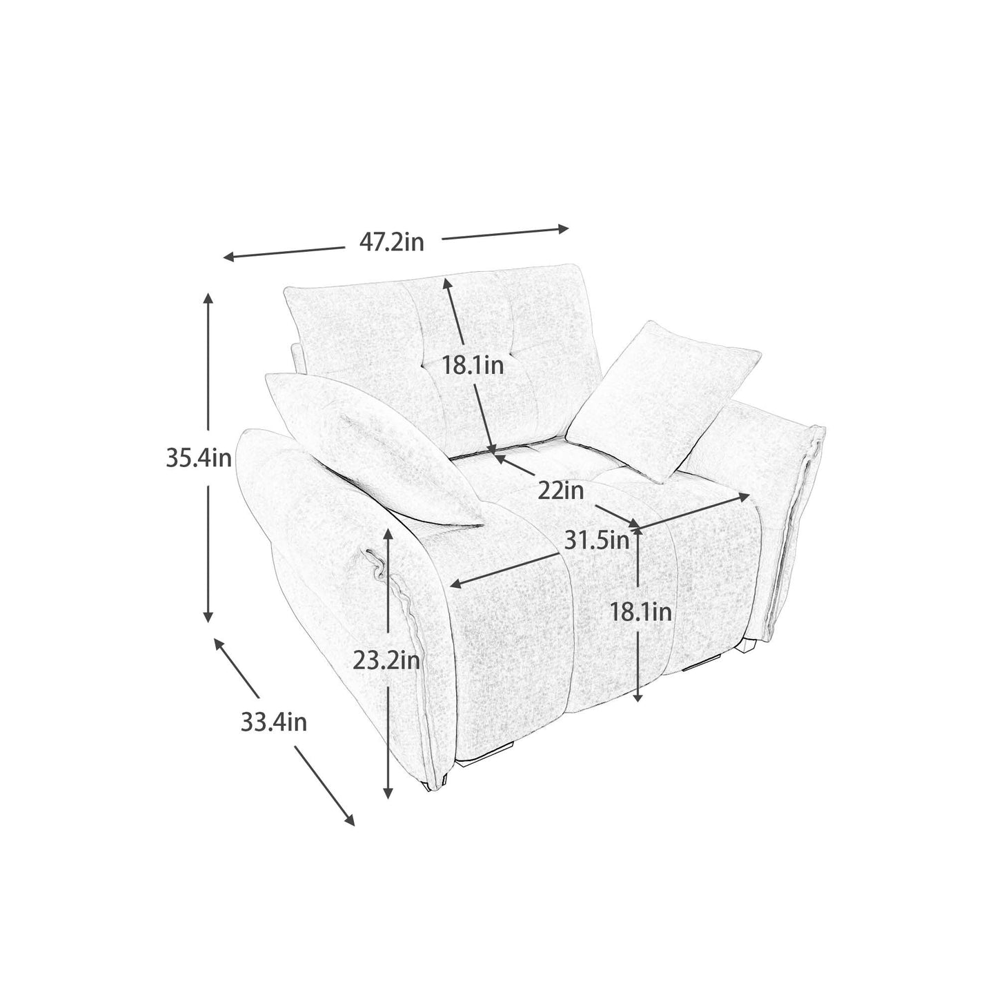Divano monoposto in ciniglia da 53,94 con cuscini di supporto ad alta resilienza e cuscini decorativi