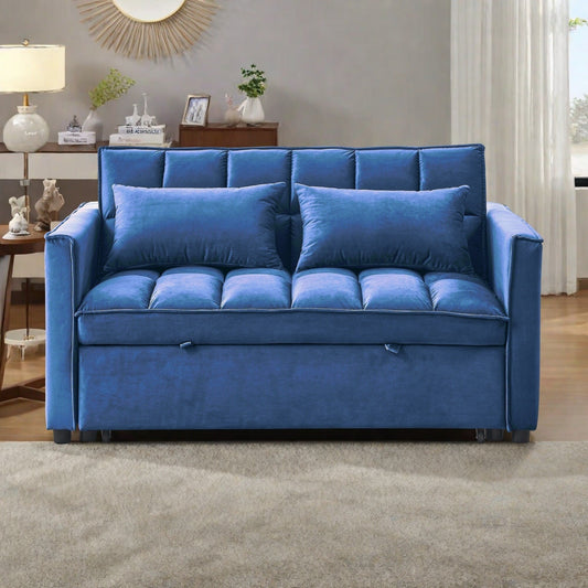 Divano letto a 2 posti in velluto da 53,94 pollici con schienale regolabile in 3 posizioni e due tasche laterali