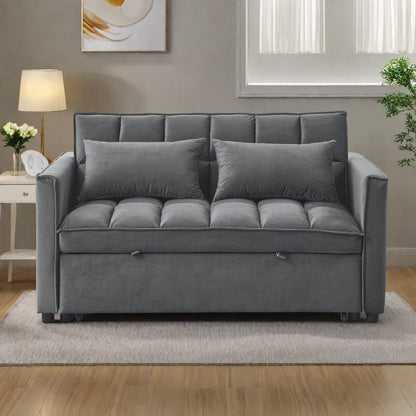 Divano letto a 2 posti in velluto da 53,94 pollici con schienale regolabile in 3 posizioni e due tasche laterali