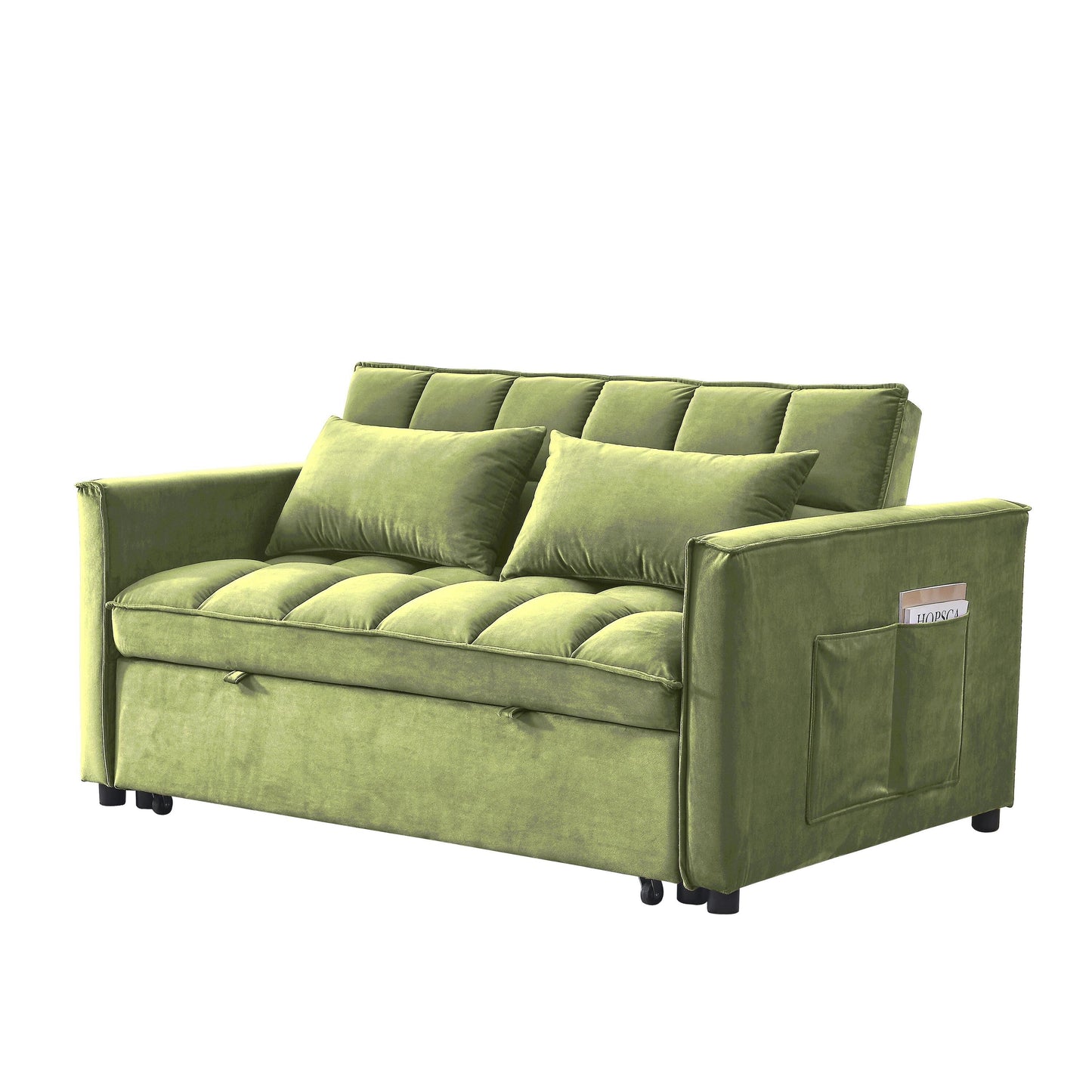 Divano letto a 2 posti in velluto da 53,94 pollici con schienale regolabile in 3 posizioni e due tasche laterali