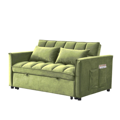 Divano letto a 2 posti in velluto da 53,94 pollici con schienale regolabile in 3 posizioni e due tasche laterali