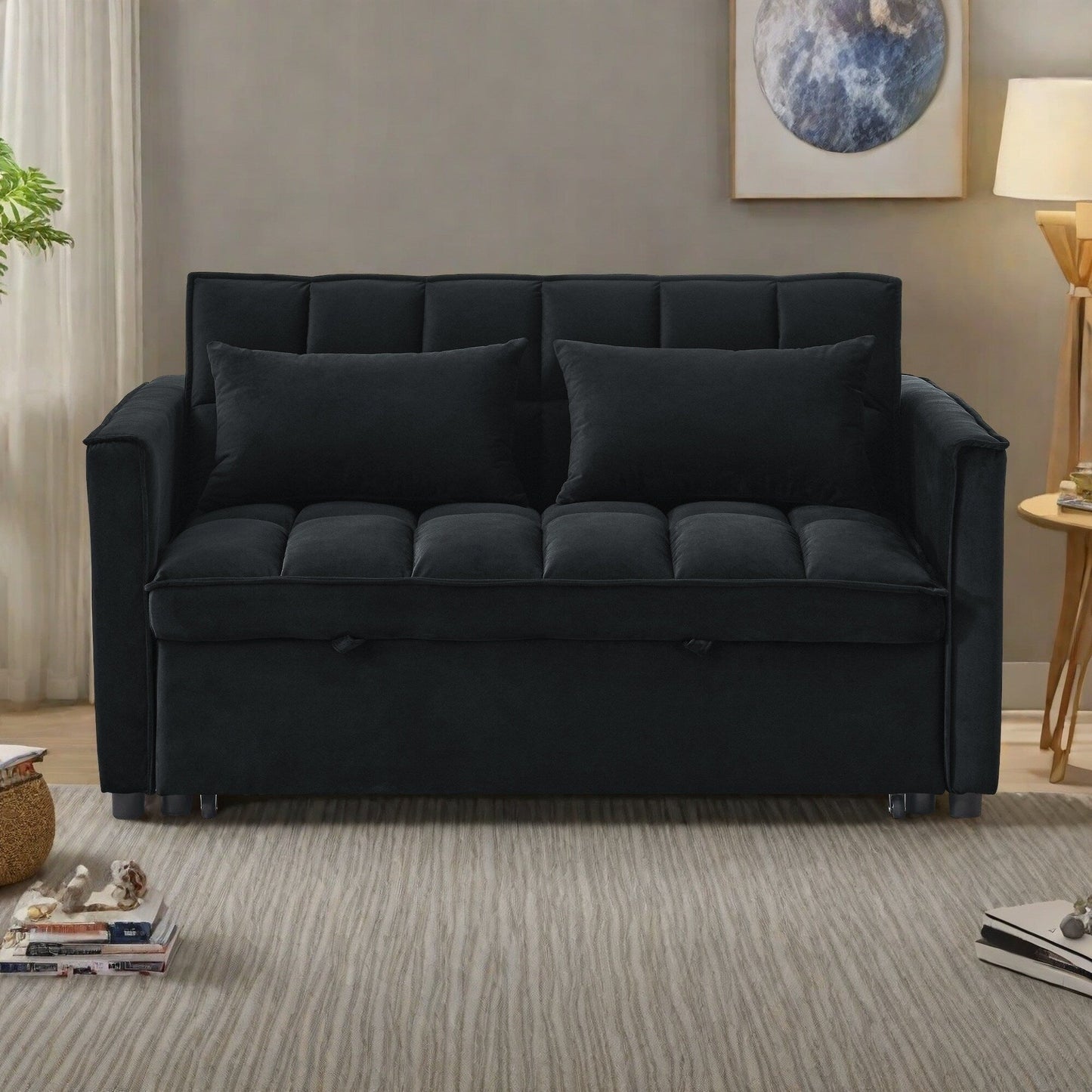 Divano letto a 2 posti in velluto da 53,94 pollici con schienale regolabile in 3 posizioni e due tasche laterali