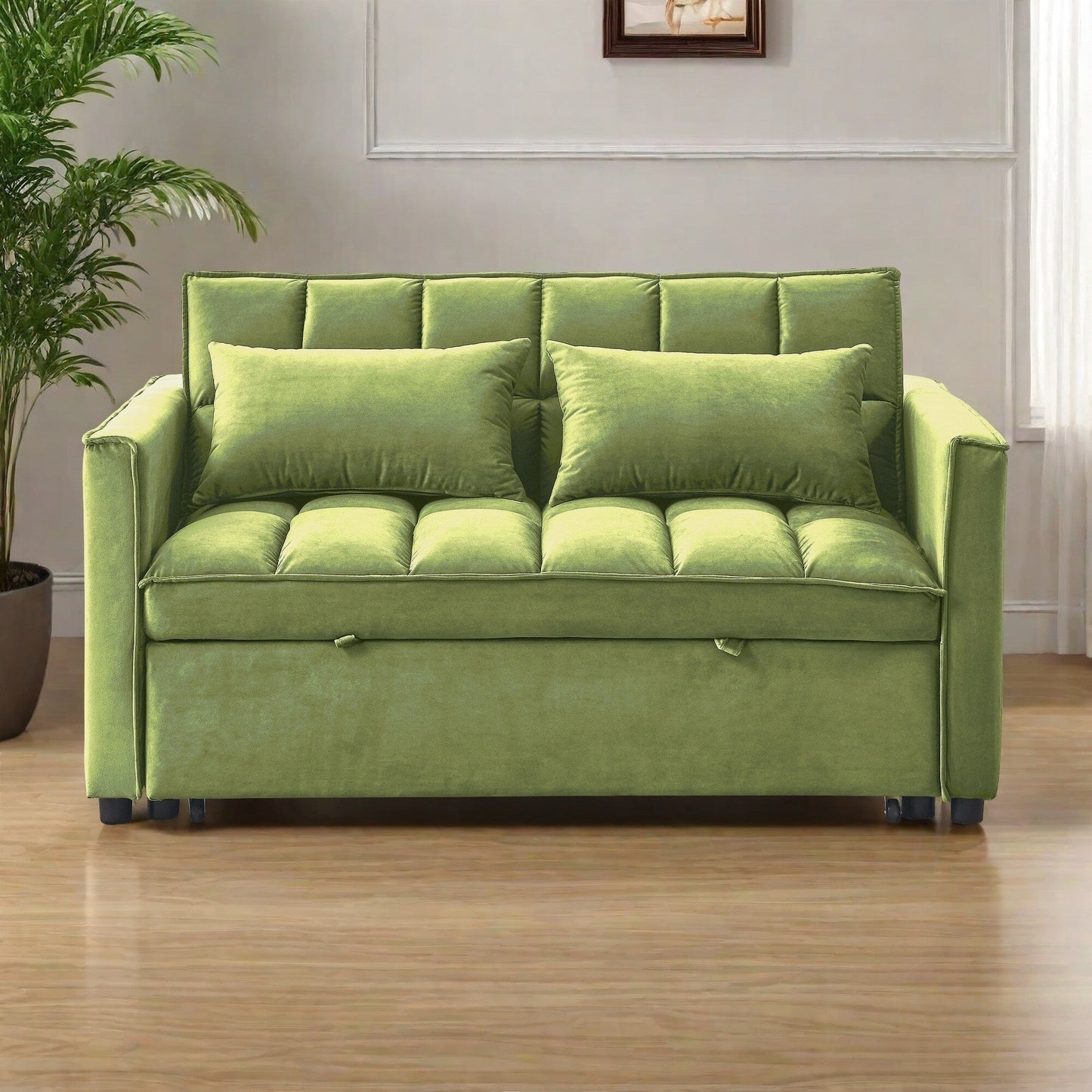 Divano letto a 2 posti in velluto da 53,94 pollici con schienale regolabile in 3 posizioni e due tasche laterali