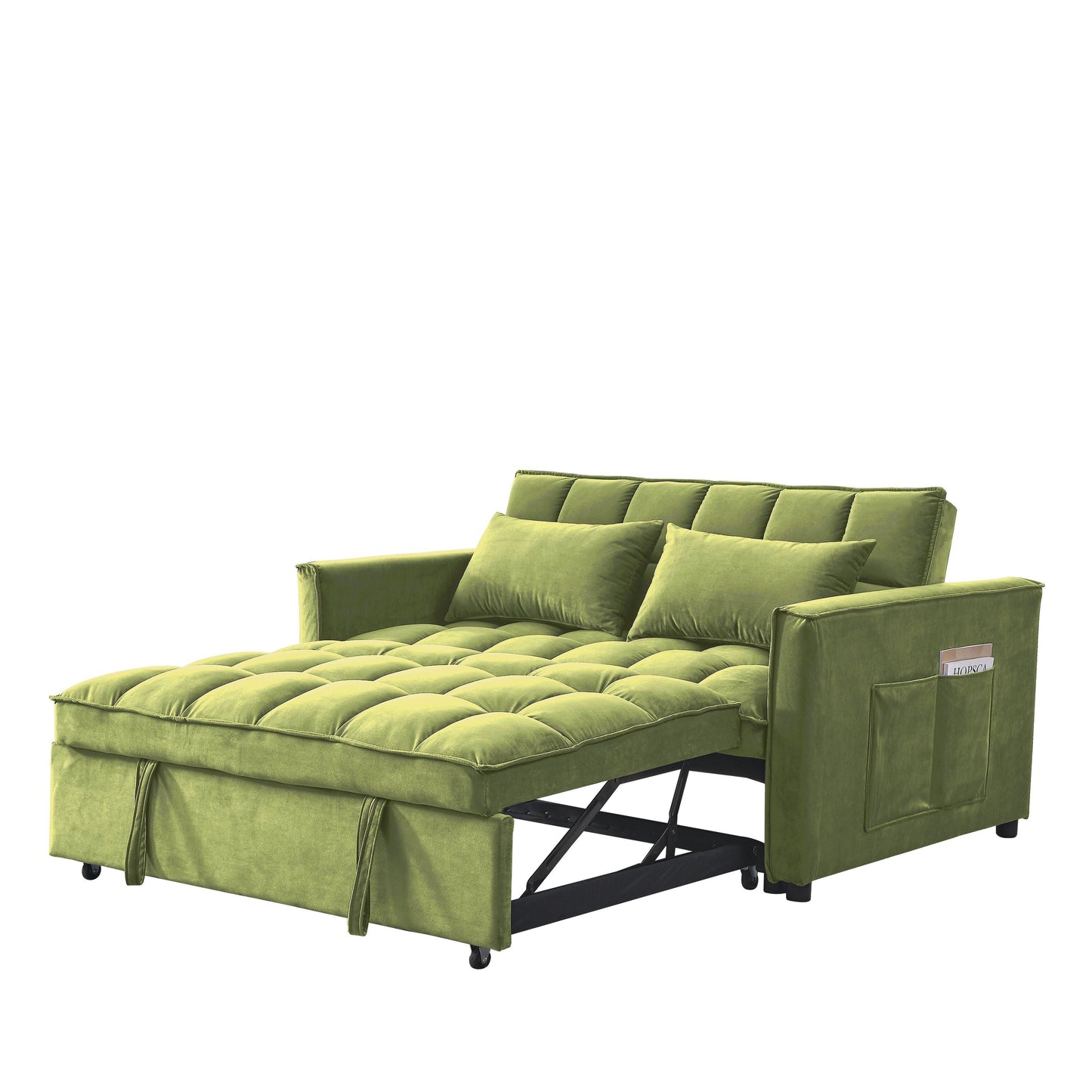 Divano letto a 2 posti in velluto da 53,94 pollici con schienale regolabile in 3 posizioni e due tasche laterali