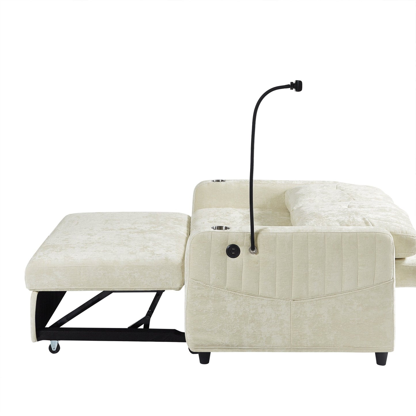 Divano a due posti convertibile in ciniglia da 53,9 pollici con letto estraibile, 3 porte USB e spazio di archiviazione intelligente